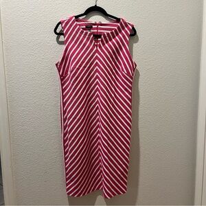 Pink & White Striped Sleeveless Summer Shift Dress Preppy Casual Chic
